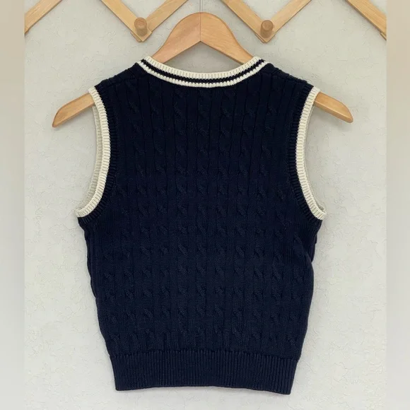 John Galt Brandy Melville Navy blue cable knit sweater vest - Picture 2 of 7